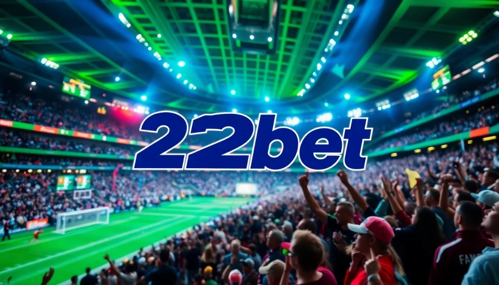 Engaging view of 22bet sports betting excitement with lively crowd and dynamic sports visuals.