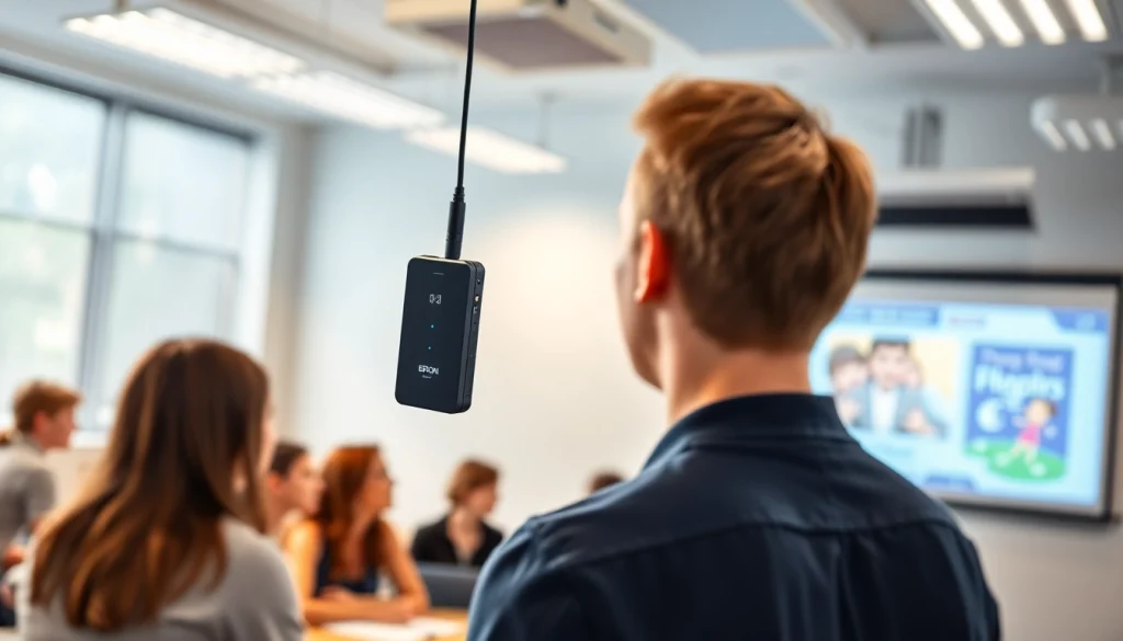 Epson microphone epsion enhancing classroom audio for engaging presentations.